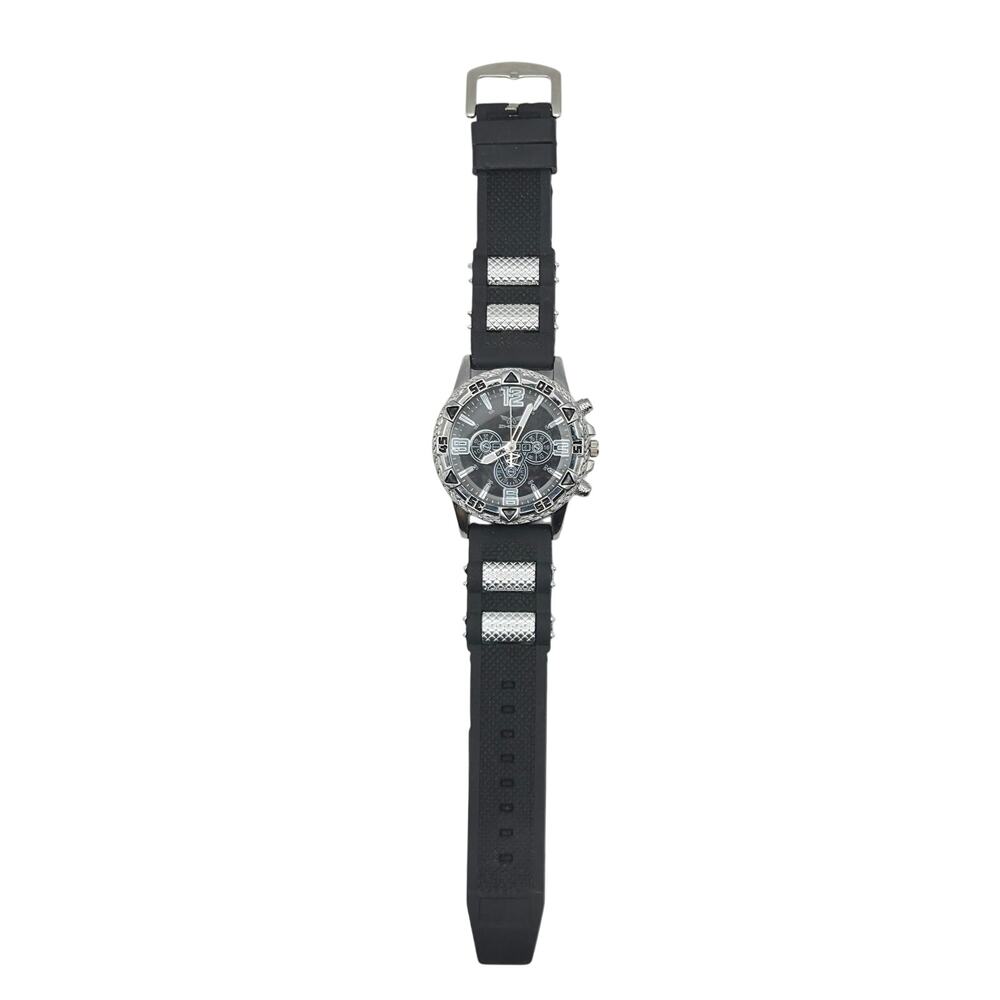 Zhowe Men's Quartz Sport Watch Black Silicone Rubber Band Analog Tested Works